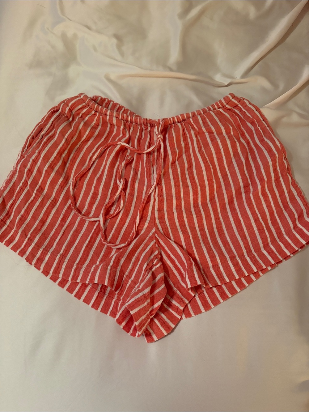 aerie Coral and White Striped Drawstring Women’s Shorts